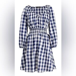 J. Crew Blue & White Gingham Smocked-Waist Dress